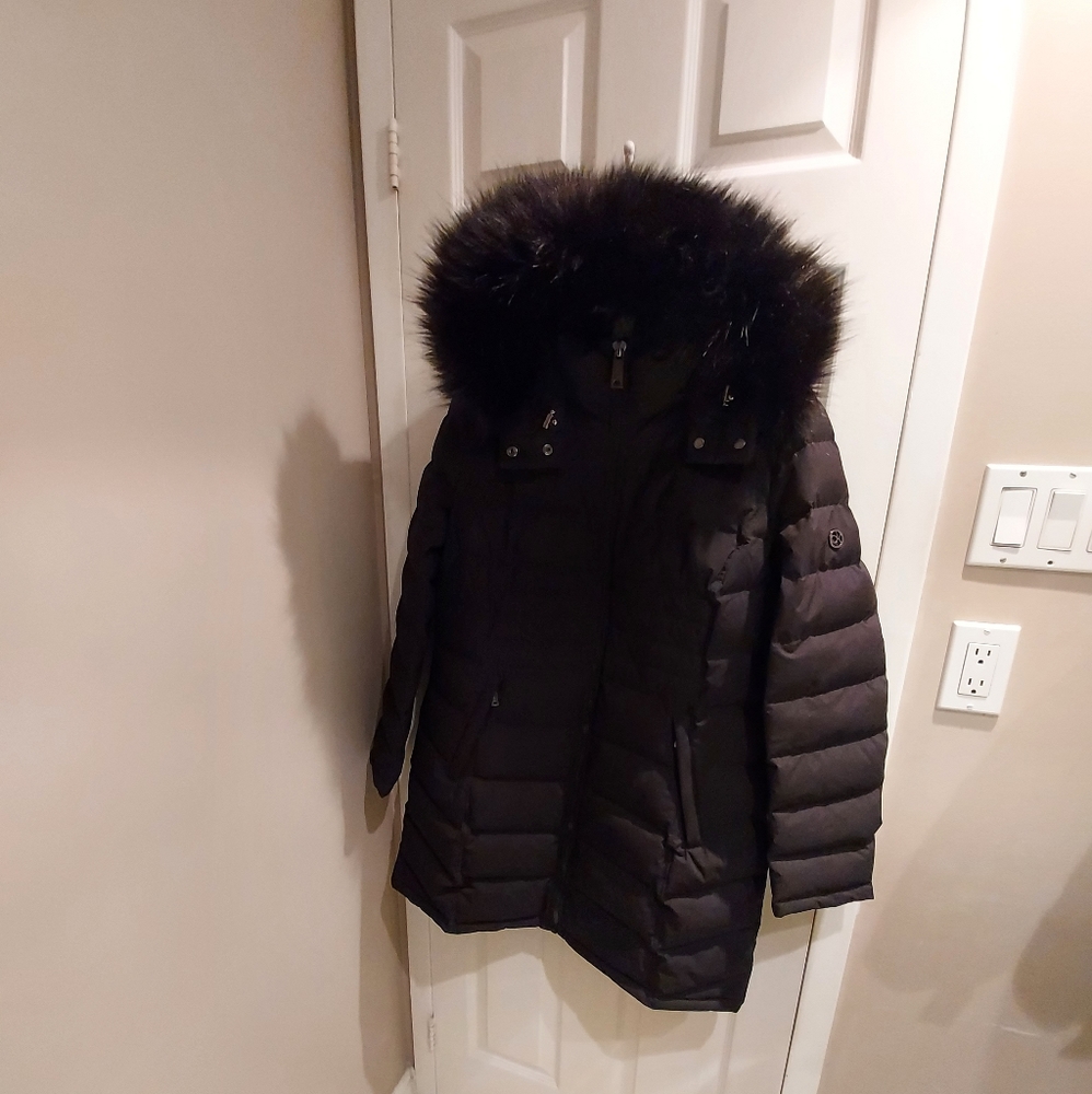 Calvin Klein Black Puffer Jacket with Fur Hood